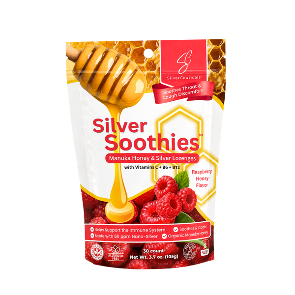 SilverCeuticals Raspberry Honey Lozenges stand-up pouch.